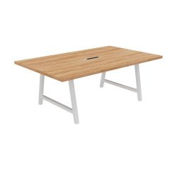 Tisch für Besprechungen Synergy L 200 x T 120 x H 74 cm, elektrifiziert, mit weißem Metallfuß.