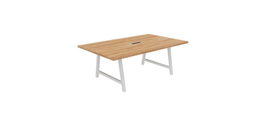 Table de réunion Energy L 200 x P 120 x H 74 cm électrifiée pied métal blanc