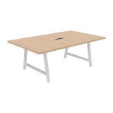 Tisch für Besprechungen Synergy L 200 x T 120 x H 74 cm, elektrifiziert, mit weißem Metallfuß.