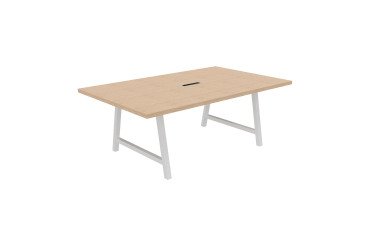 Vergadertafel "Synergy" L 200 x D 120 x H 74 cm, met verzonken elektrische unit, wit metalen frame.