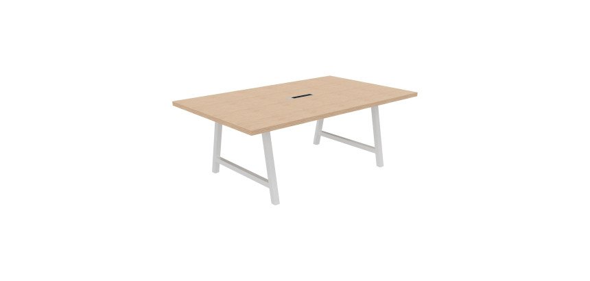 Table de réunion Energy L 200 x P 120 x H 74 cm électrifiée pied métal blanc