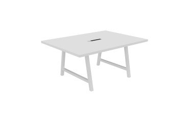 Table de réunion Synergy L 160 x P 120 x H 74 cm électrifiée pied métal blanc