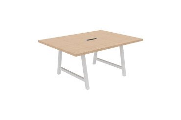 Vergadertafel Synergy L 160 x D 120 x H 74 cm met verzonken elektrische unit, wit metalen onderstel