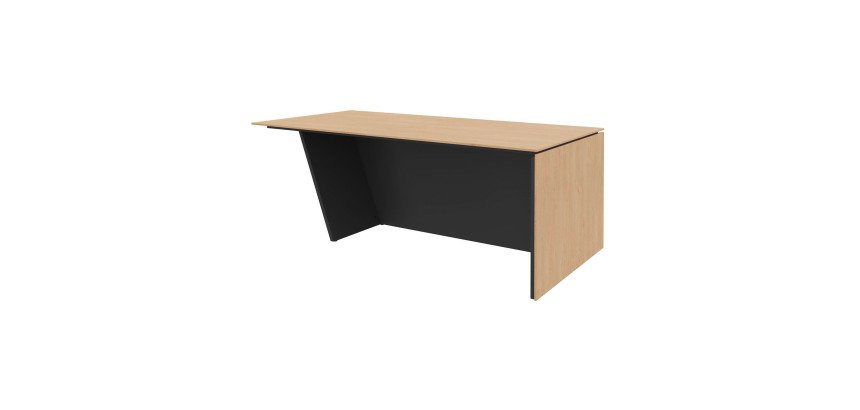 Bureau de direction Isis L 200 x P 100 cm plateau chêne clair / pied incliné à droite