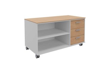 Mobile console Helyos top + 3 light oak drawers