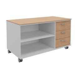 Mobiele buffetkast Helyos top + 3 lades licht eikenhout