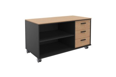 Mobile console Helyos top + 3 light oak drawers