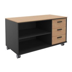 Mobiele buffetkast Helyos top + 3 lades licht eikenhout