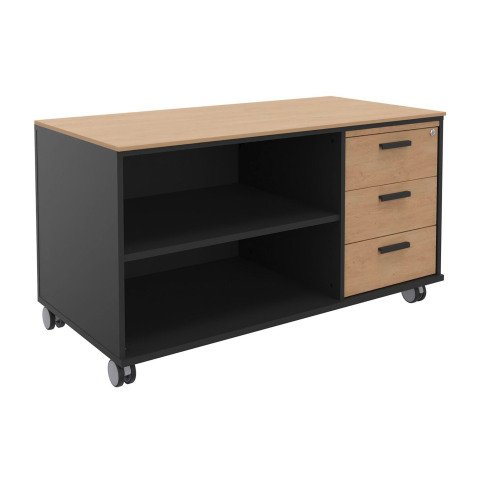 Console mobile Helyos top + 3 tiroirs chêne clair clair