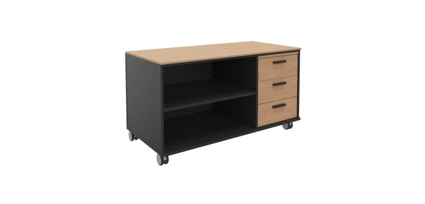 Console mobile Helyos top + 3 tiroirs chêne clair clair