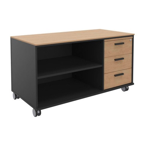 Mueble auxiliar movíl Helyos 3 cajones blanco roble claro