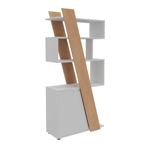 Estantería Helyos Alt 190 x An 90 x Fon 40 cm roble claro puerta izquierda blanca