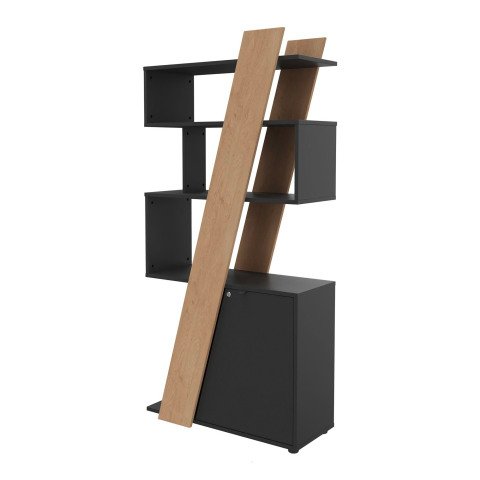 Estantería Helyos Alt 190 x An 90 x Fon 40 cm roble claro puerta derecha carbón