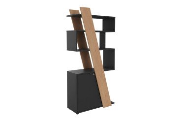 Bibliothèque Helyos H 190 x L 90 x P 40 cm bandeau chêne clair porte à gauche