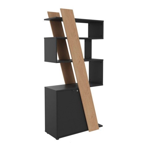 Estantería Helyos Alt 190 x An 90 x Fon 40 cm roble claro puerta izquierda carbón