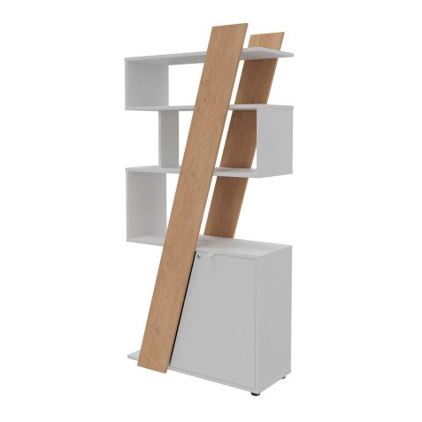 Bibliotheekkast Helyos H 190 x B 90 x D 40 cm lichte eikenhouten afwerking, deur aan de rechterkant