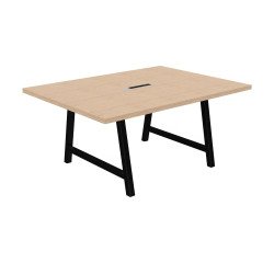 Vergadertafel Synergy L 160 x D 120 x H 74 cm met verzonken elektrische unit, zwarte metalen voet