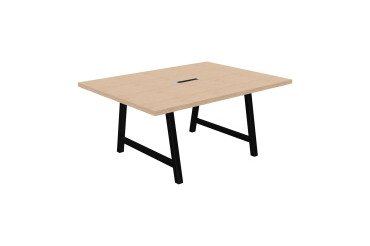 Vergadertafel Synergy L 160 x D 120 x H 74 cm met verzonken elektrische unit, zwarte metalen voet