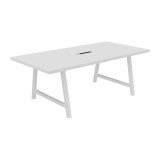 Vergadertafel Synergy L 200 x D 100 x H 74 cm met verzonken elektrische unit, met metalen witte voet