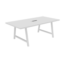 Vergadertafel Synergy L 200 x D 100 x H 74 cm met verzonken elektrische unit, met metalen witte voet