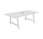 Vergadertafel Synergy L 200 x D 100 x H 74 cm met verzonken elektrische unit, met metalen witte voet