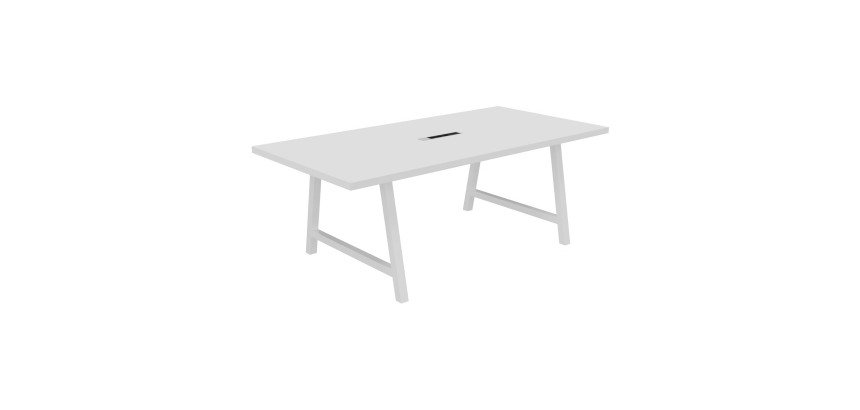 Vergadertafel Synergy L 200 x D 100 x H 74 cm met verzonken elektrische unit, met metalen witte voet