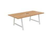 Table de réunion Synergy L 200 x P 100 x H 74 cm électrifiée pied métal blanc plateau chêne naturel