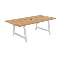 Tisch für Besprechungen Synergy L 200 x T 100 x H 74 cm elektrifiziertes Standbein aus weißem Metall.