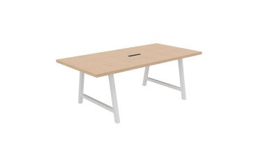 Tisch für Besprechungen Synergy L 200 x T 100 x H 74 cm elektrifiziertes Standbein aus weißem Metall.