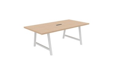 Vergadertafel Synergy L 200 x D 100 x H 74 cm met verzonken elektrische unit, met metalen witte voet