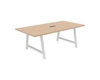 Table de réunion Energy L 200 x P 100 x H 74 cm électrifiée pied métal blanc