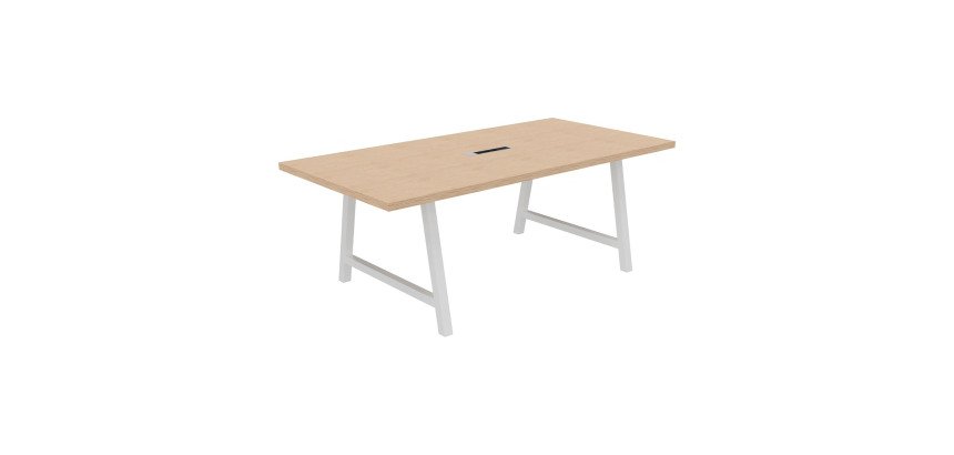 Table de réunion Energy L 200 x P 100 x H 74 cm électrifiée pied métal blanc