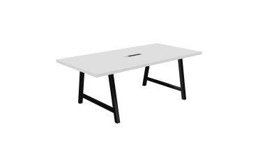 Vergadertafel Synergy L 200 x D 100 x H 74 cm met verzonken elektrische unit, zwarte metalen voet