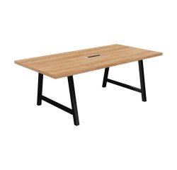 Vergadertafel Synergy L 200 x D 100 x H 74 cm met verzonken elektrische unit, zwarte metalen voet