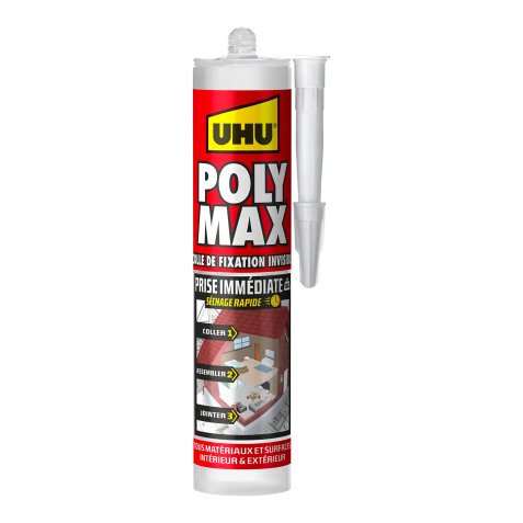 Colle-Mastic Poly Max® UHU prise immediate Séchage rapide - Cartouche de 300 g, transparent