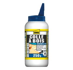 Colle bois resistante à l'eau, pour l'intérieur et l'extérieur UHU D3 - Flacon de 250 g