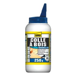 Colle bois resistante à l'eau, pour l'intérieur et l'extérieur UHU D3 - Flacon de 250 g