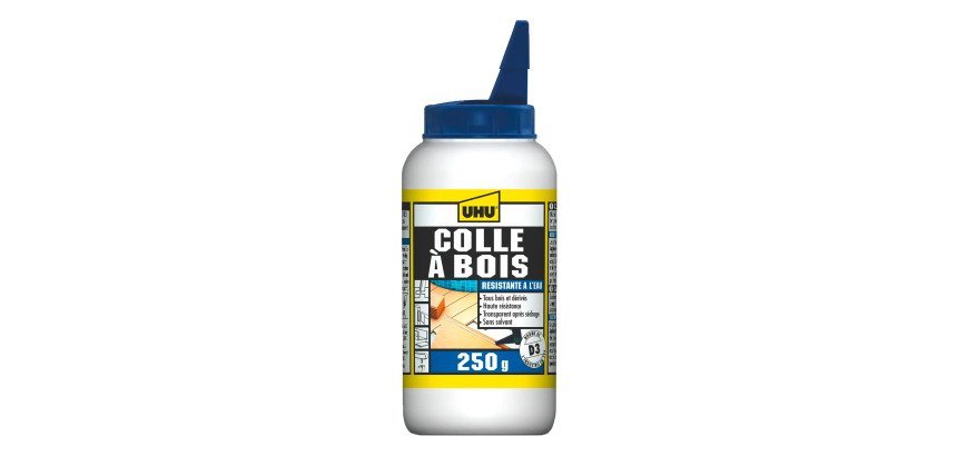Colle bois resistante à l'eau, pour l'intérieur et l'extérieur D3 UHU - Flacon de 250 g