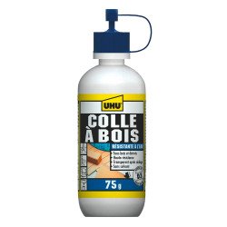 Colle bois resistante à l'eau, pour l'intérieur et l'extérieur UHU D3 - Flacon de 75 g