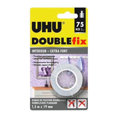 Ruban adhésif double-face Doublefix UHU ultra-fort - largeur 19 mm x Longueur 1,5 m - Résistance 75 kg