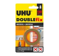 Ruban adhésif double-face Doublefix UHU ultra fort universel - 19 mm x 1,5 m - Résistance 120 kg