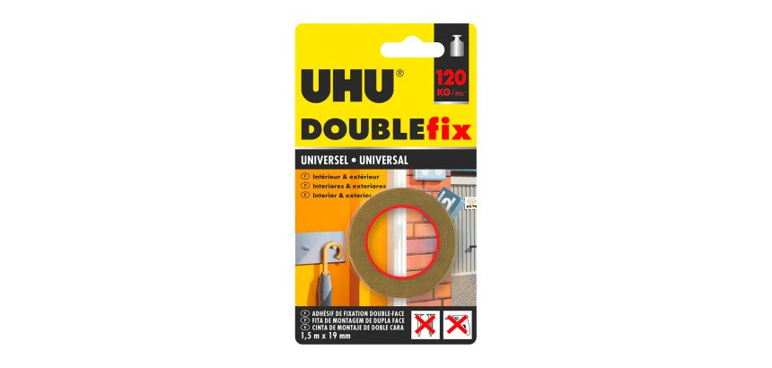 Ruban adhésif double-face Doublefix UHU ultra fort universel - largeur 19 mm x  Longueur 1,5 m - Résistance 120 kg