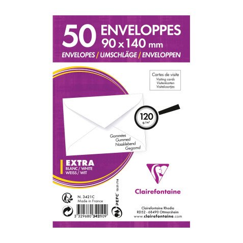Enveloppe pour carte de visite 90 x 140 mm 120 g blanche - Paquet 50