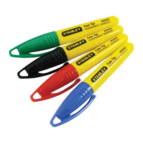 Stanley 1-47-329 Pack de 4 marcadores mini punta fina (negro/rojo/azul/verde)