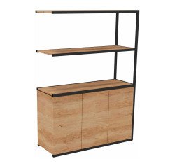 Bibliotheekkast Lumya L 120 x D 41,5 x H 162 cm aanbouwmodule zwarte metalen structuur 3 deuren