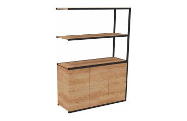 Bibliotheekkast Lumya L 120 x D 41,5 x H 162 cm aanbouwmodule zwarte metalen structuur 3 deuren