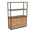 Bibliothèque Lumya L 120 x P 41,5 x H 162 cm module départ structure métal noir 3 portes