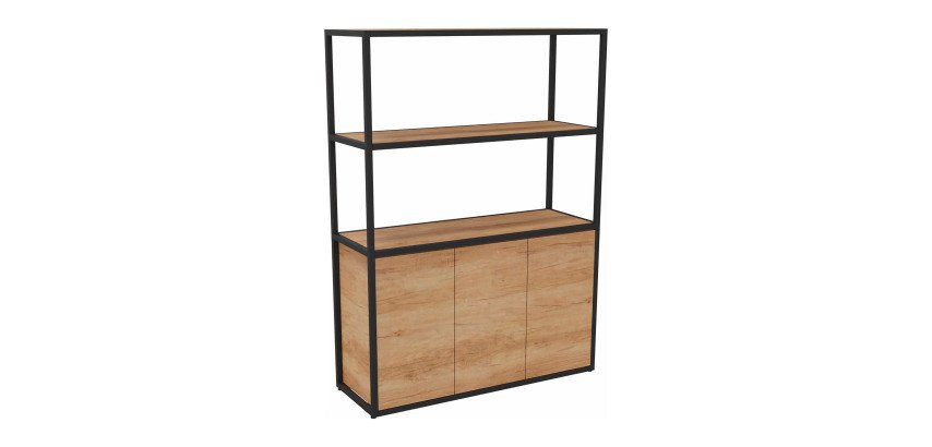 Bibliothèque Milea L 120 x P 41,5 x H 162 cm module départ structure métal noir 3 portes