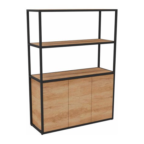 Bibliothèque Milea L 120 x P 41,5 x H 162 cm module départ structure métal noir 3 portes