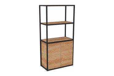 Bibliothèque Lumya L 80 x P 41,5 x H 162 cm module départ structure métal noir 2 portes